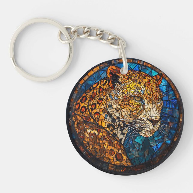 Leopard with Warm and Cool Tones Key Ring (Front)