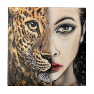 Leopard Woman Ceramic Tile
