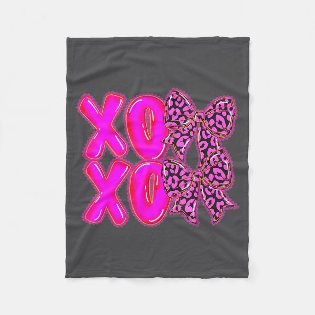 Leopard Xoxo Coquette Bow Hearts Valentine's Day W Fleece Blanket (Front)
