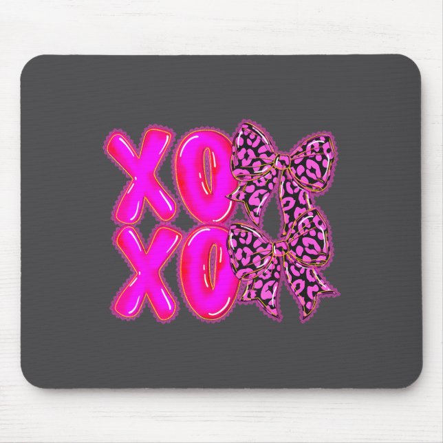 Leopard Xoxo Coquette Bow Hearts Valentine's Day W Mouse Pad (Front)
