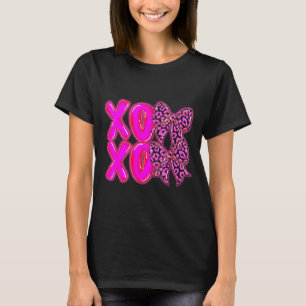 Leopard Xoxo Coquette Bow Hearts Valentine's Day W T-Shirt