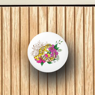 Leopard Yellow Gecko Green Ceramic Knob