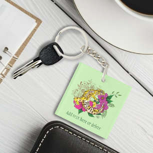 Leopard Yellow Gecko  Green Key Ring