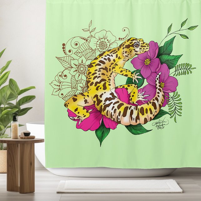 Leopard Yellow Gecko Green Shower Curtain (Creator Uploaded)