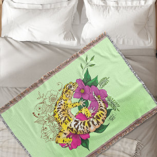 Leopard Yellow Gecko Green Throw Blanket