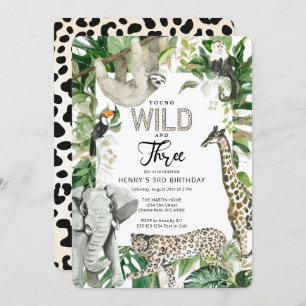 Leopard Young Wild and Three Safari Birthday Invitation