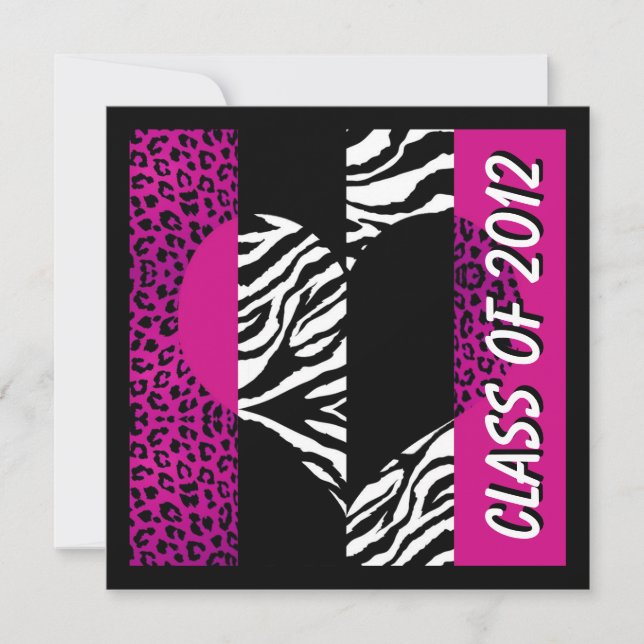 Leopard Zebra Print Hot Pink Graduation Party Invitation (Front)