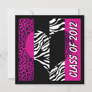Leopard Zebra Print Hot Pink Graduation Party Invitation