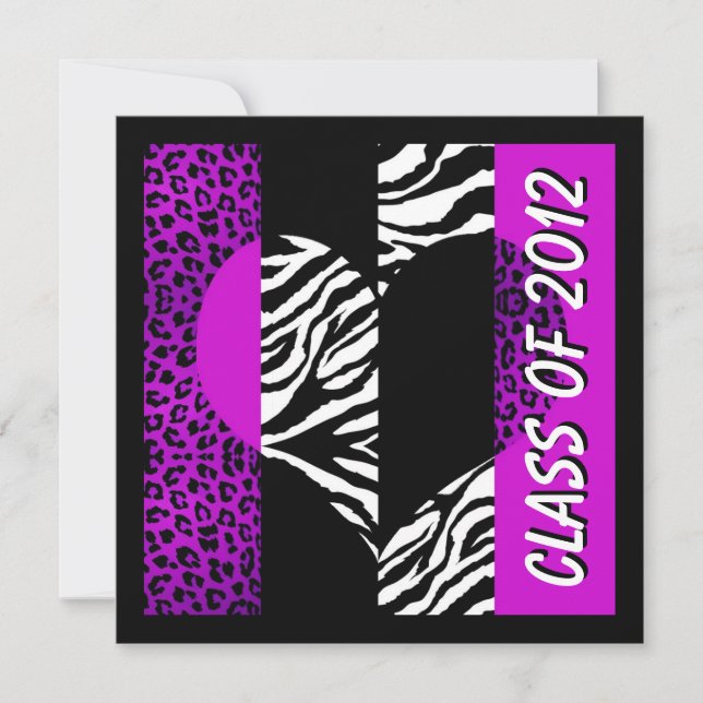 Leopard Zebra Print Purple Graduation Party Invite (Front)