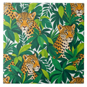 Leopards Among Lush Tropical Greenery Tile
