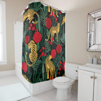 Leopards And Roses Shower Curtain