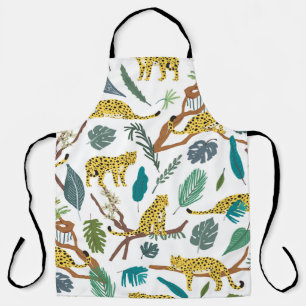 Leopards in jungle, hand-drawn pattern. apron