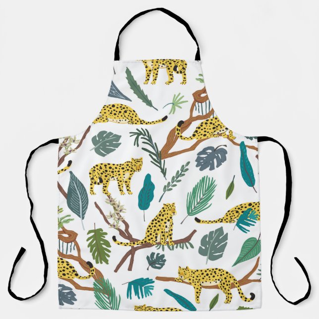 Leopards in jungle, hand-drawn pattern. apron (Front)