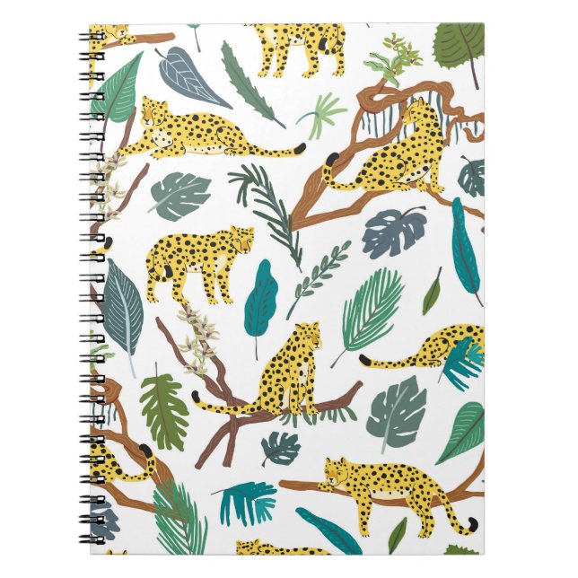Leopards in jungle, hand-drawn pattern. notebook (Front)