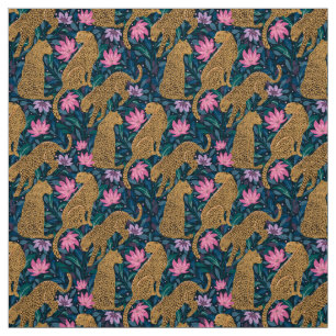 Leopards in the Jungle, Flowers & Wild Animals Fabric