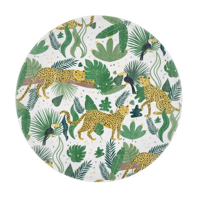 Leopards Jungle: Tropical Kids Seamless. Cutting Board (Front)