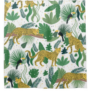 Leopards Jungle: Tropical Kids Seamless. Shower Curtain