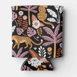 Leopards Palms Vintage Seamless Pattern Can Cooler