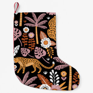 Leopards Palms Vintage Seamless Pattern Small Christmas Stocking
