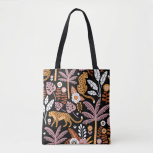 Leopards Palms Vintage Seamless Pattern Tote Bag