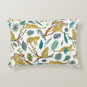 Leopards wild animals in jungle forest hand drawn decorative cushion