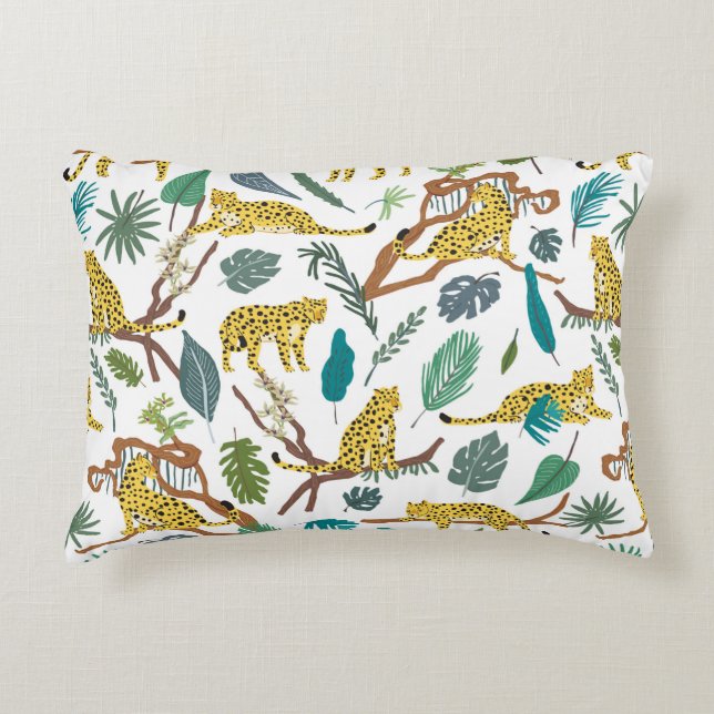 Leopards wild animals in jungle forest hand drawn  decorative cushion (Front)