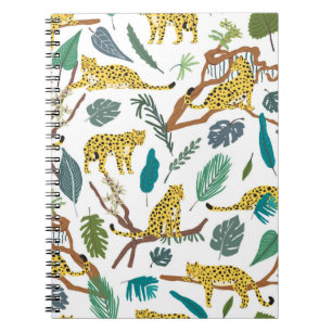 Leopards wild animals in jungle forest hand drawn notebook