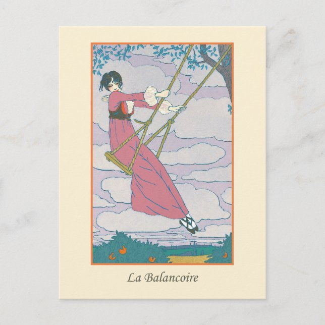 Lepape Vintage Art Deco Fashion La Balancoire Postcard (Front)