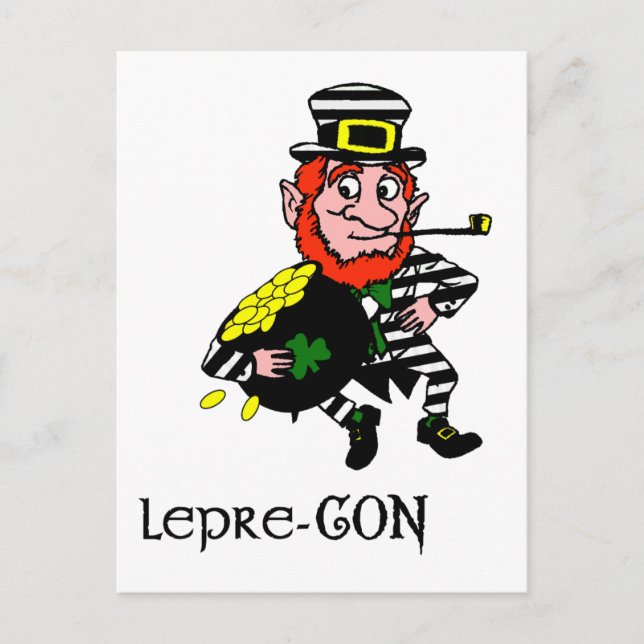 Lepre-con Leprechaun Stealing Pot of Gold Postcard (Front)