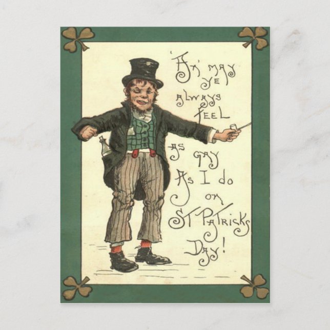 Leprechaun Alcohol Clay Pipe Shamrock Postcard (Front)
