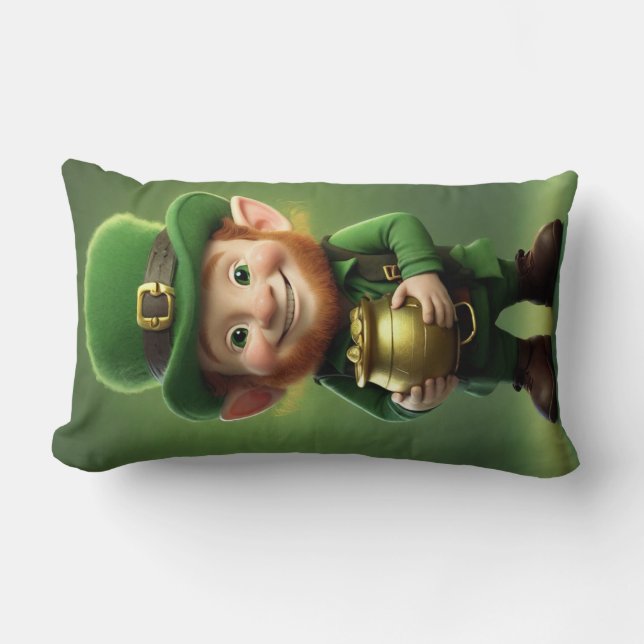 Leprechaun and Pot of Gold Lumbar Pillow (Front)