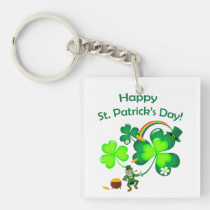 Leprechaun and Shamrock Key Ring