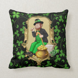 Leprechaun and Shamrocks Cushion