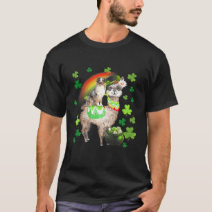 Leprechaun Australian Shepherd Riding Llama St Pat T-Shirt