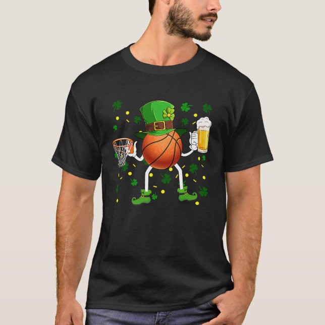 Leprechaun Basketball Ball Basket & Beer Glass Pat T-Shirt (Front)