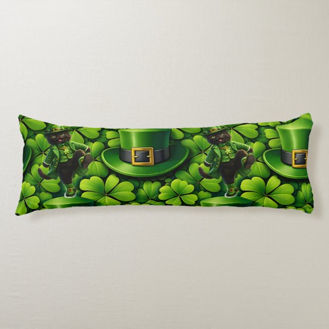 Leprechaun black cat Saint Patrick's Day lumber Body Cushion (Front)