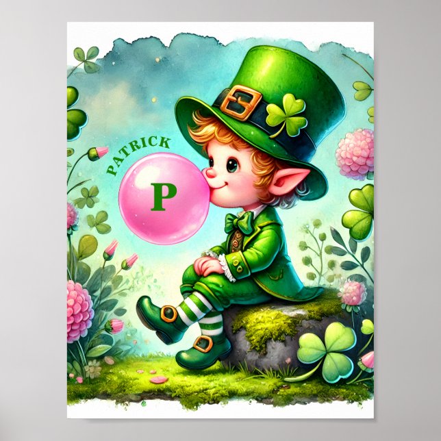 Leprechaun Blowing Bubble Gum St. Patrick's Day Poster (Front)