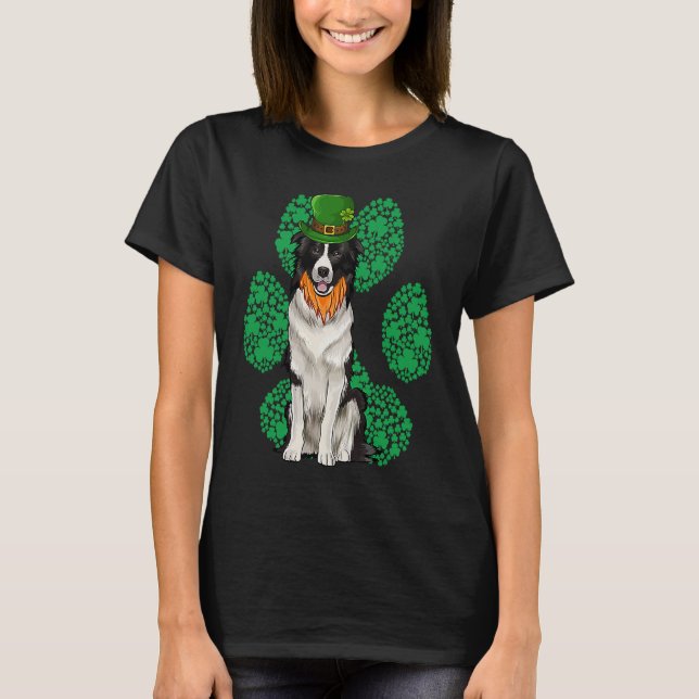 Leprechaun Border Collie St Patricks Day Shamrock  T-Shirt (Front)