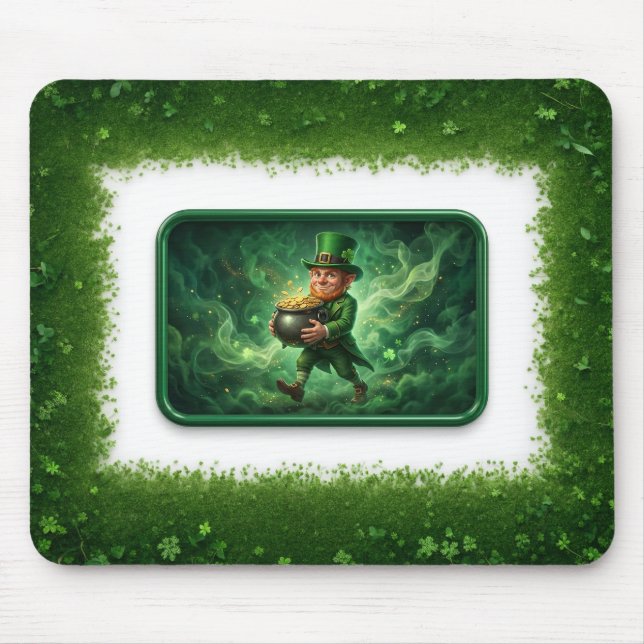 Leprechaun Carrying Pot Of Gold Mouse Pad (Front)