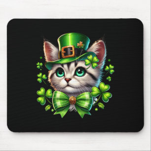 Leprechaun Cat St Patricks Day Coquette Bow Shamro Mouse Pad