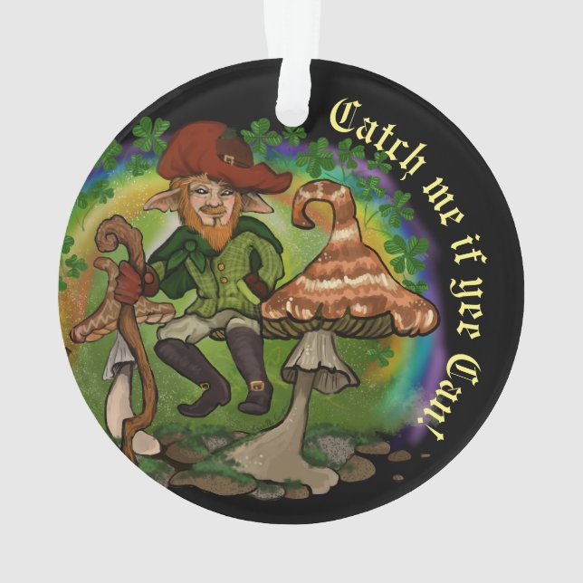 Leprechaun, Catch me if yee Can! Stickers Button Ornament (Back)