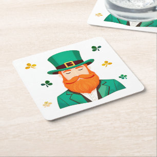 Leprechaun Clover Shamrock Patrick's Day Square Paper Coaster