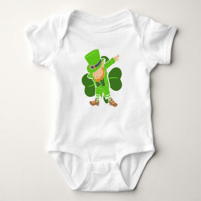 Leprechaun Dab Dance St Patricks Day Baby Shower Bodysuit (Front)