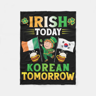 Leprechaun Dancing Flags Beer Irish Today Korean T Fleece Blanket