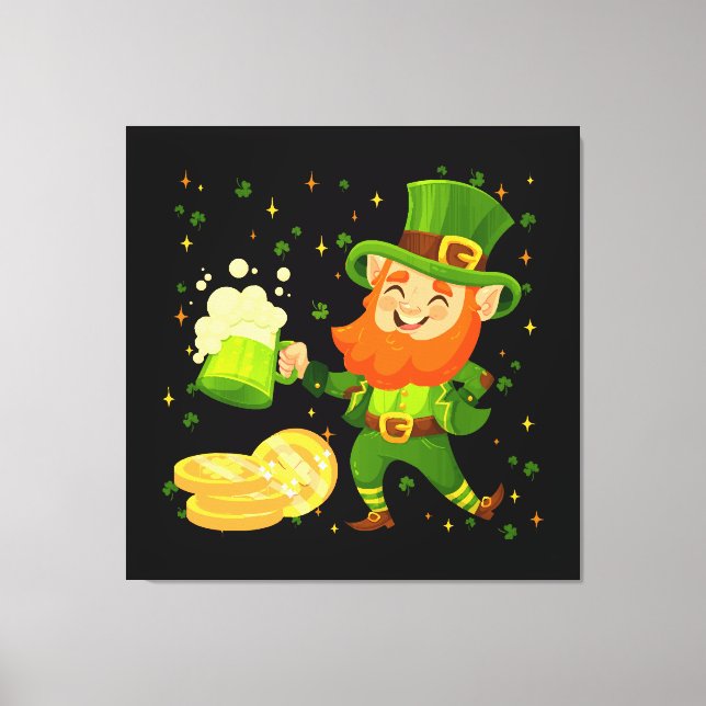 Leprechaun Drinking Beer St. Patrick's Day Canvas Print (Front)