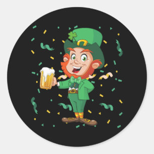 Leprechaun Drinking Beer St. Patrick's Day Classic Round Sticker