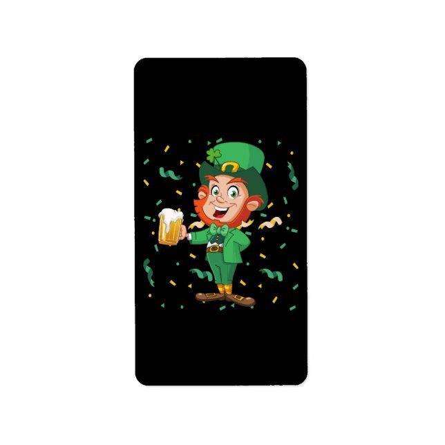 Leprechaun Drinking Beer St. Patrick's Day Label (Front)
