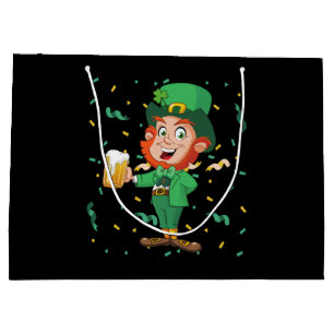 Leprechaun Drinking Beer St. Patrick's Day Large Gift Bag