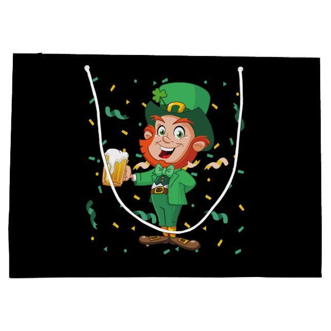 Leprechaun Drinking Beer St. Patrick's Day Large Gift Bag (Back)