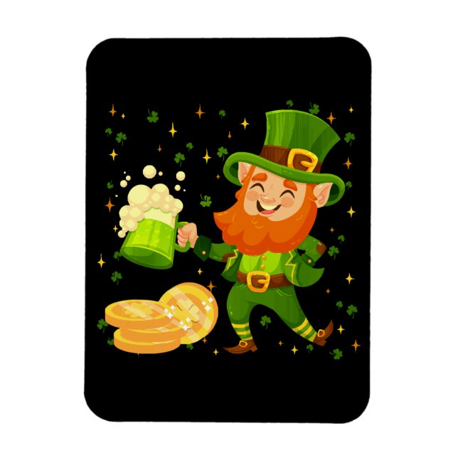 Leprechaun Drinking Beer St. Patrick's Day Magnet (Vertical)